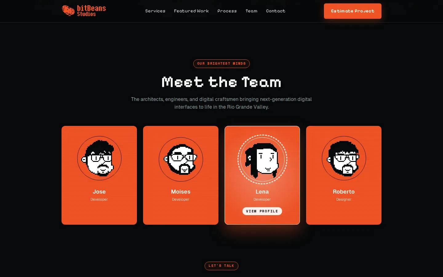 bitBeans Studios website, team section