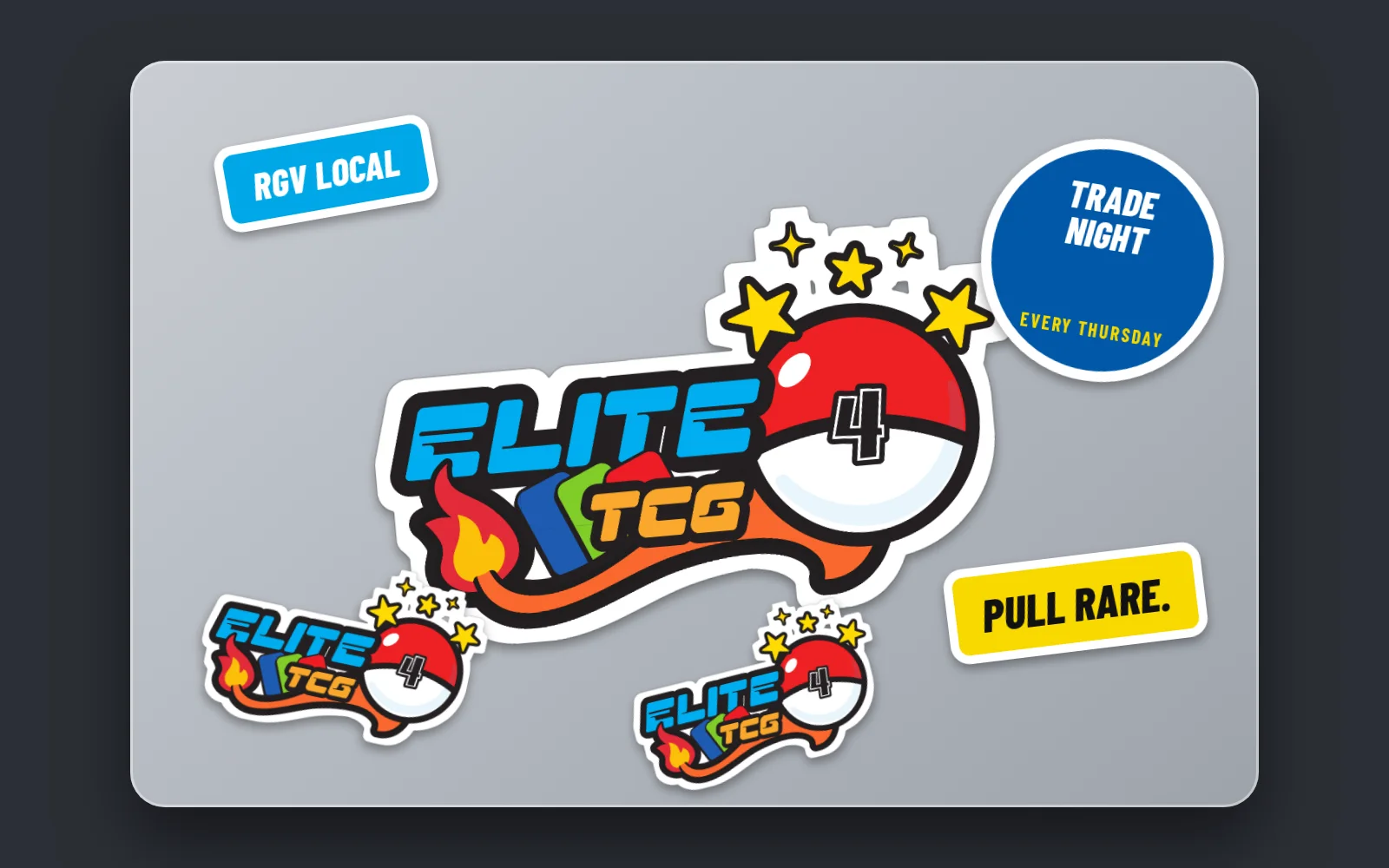 Elite 4 TCG die-cut stickers mockup