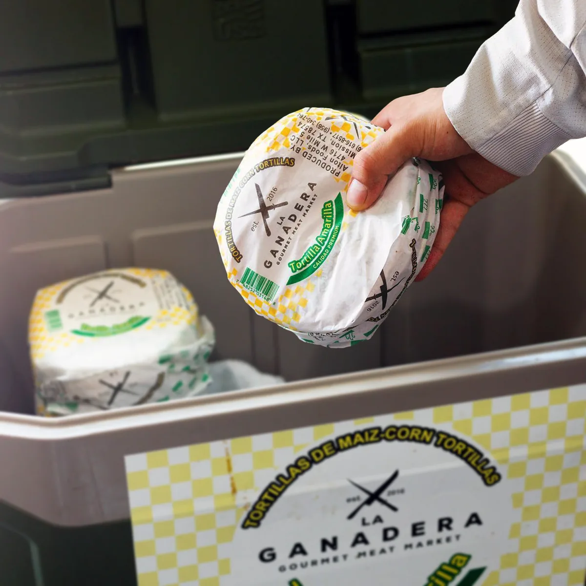 La Ganadera tortillas wrapped in custom printed paper