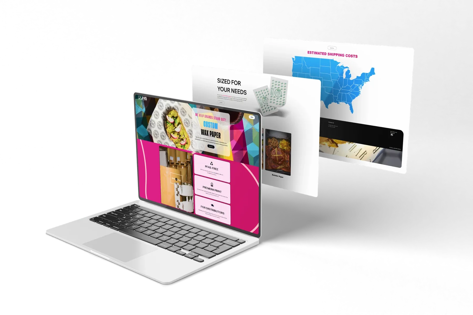 JNS website shown on a laptop with floating page sections