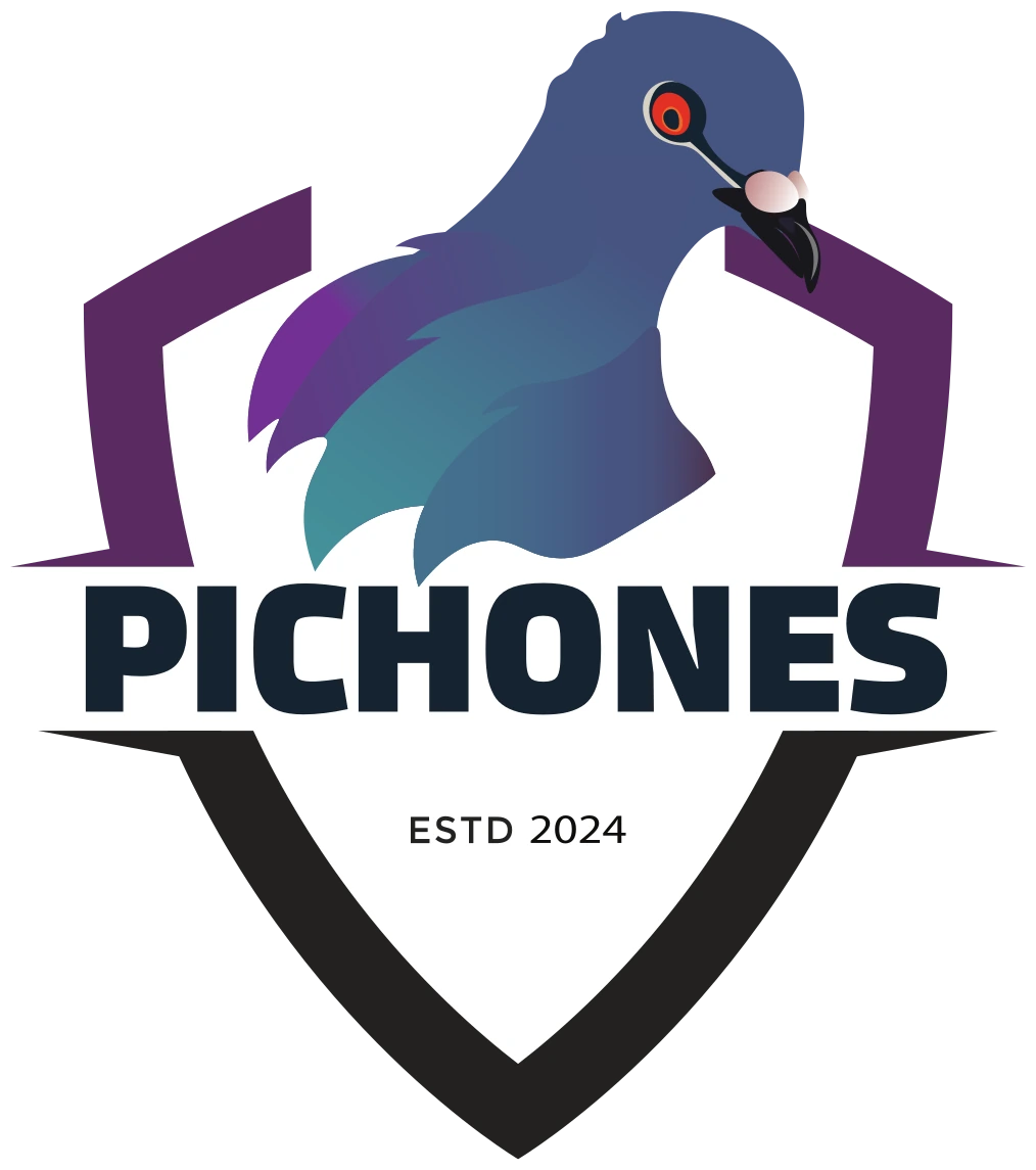 Pichones crest: a blue and purple pigeon breaking out of a shield, with PICHONES and ESTD 2024