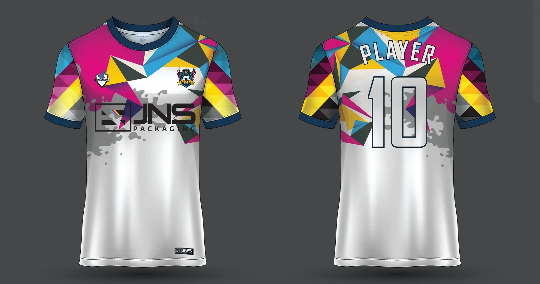 Pichones FC jersey, front with the JNS Packaging logo and back with player name and number 10
